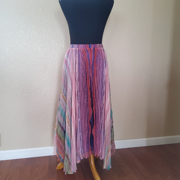 Soft Surroundings Spring Fling Pleated Asymmetrical Midi Multicolor Skirt PXS - Picture 5 of 6